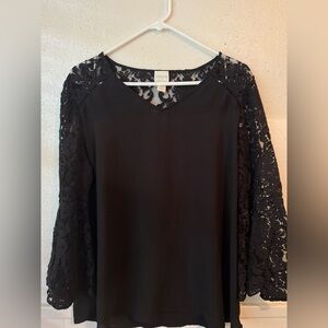 Chico’s Black Lace Sleeve Blouse Women’s Size 2P (Medium Petite)